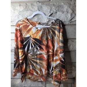 Alfred Dunner Woman 3X Tropical Animal Print Mesh Top Rhinestone Scoop Neck New